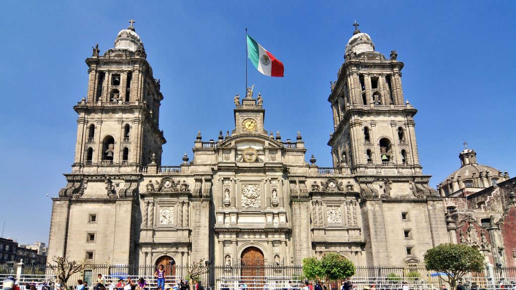 Metropolitan Cathedral of the Assumption of Mary, the largest church in Latin America, Zocalo, Plaza de la Constitucion, Mexico City, Mexico.