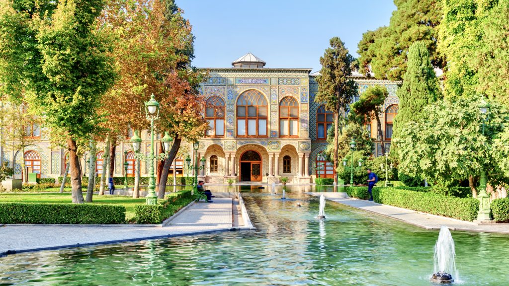 Amazing view of the Golestan Palace and fountains, Tehran, Iran